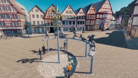 Visualisierung der Lenk-Skulptur "Der Schäferlauf" auf dem Bad Uracher Marktplatz 